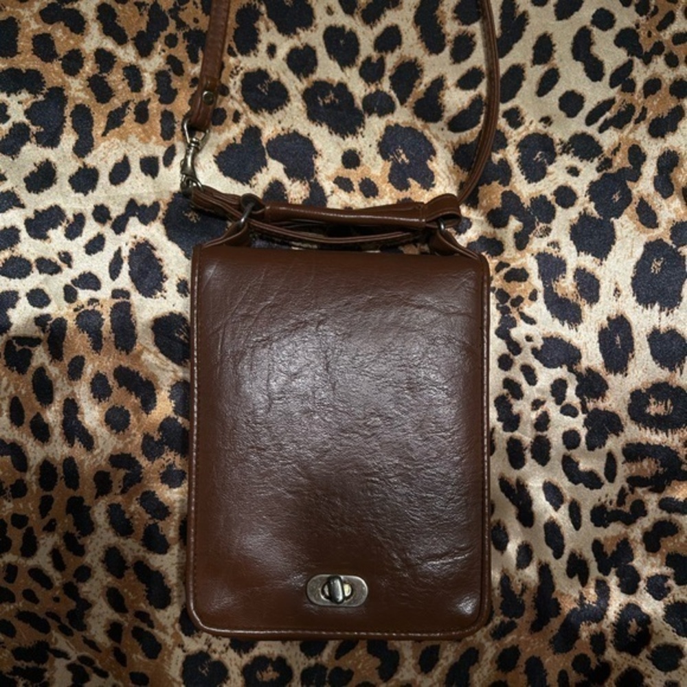 Vintage Brown Crossbody Bag with Card Slots & Mirror